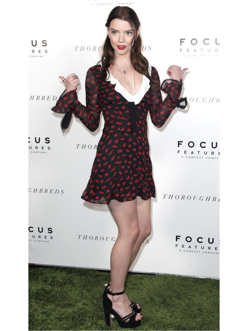 Rare For Love & Lemons Bianca Mini Dress Lip Print Black & Red Medium - Picture 2 of 10